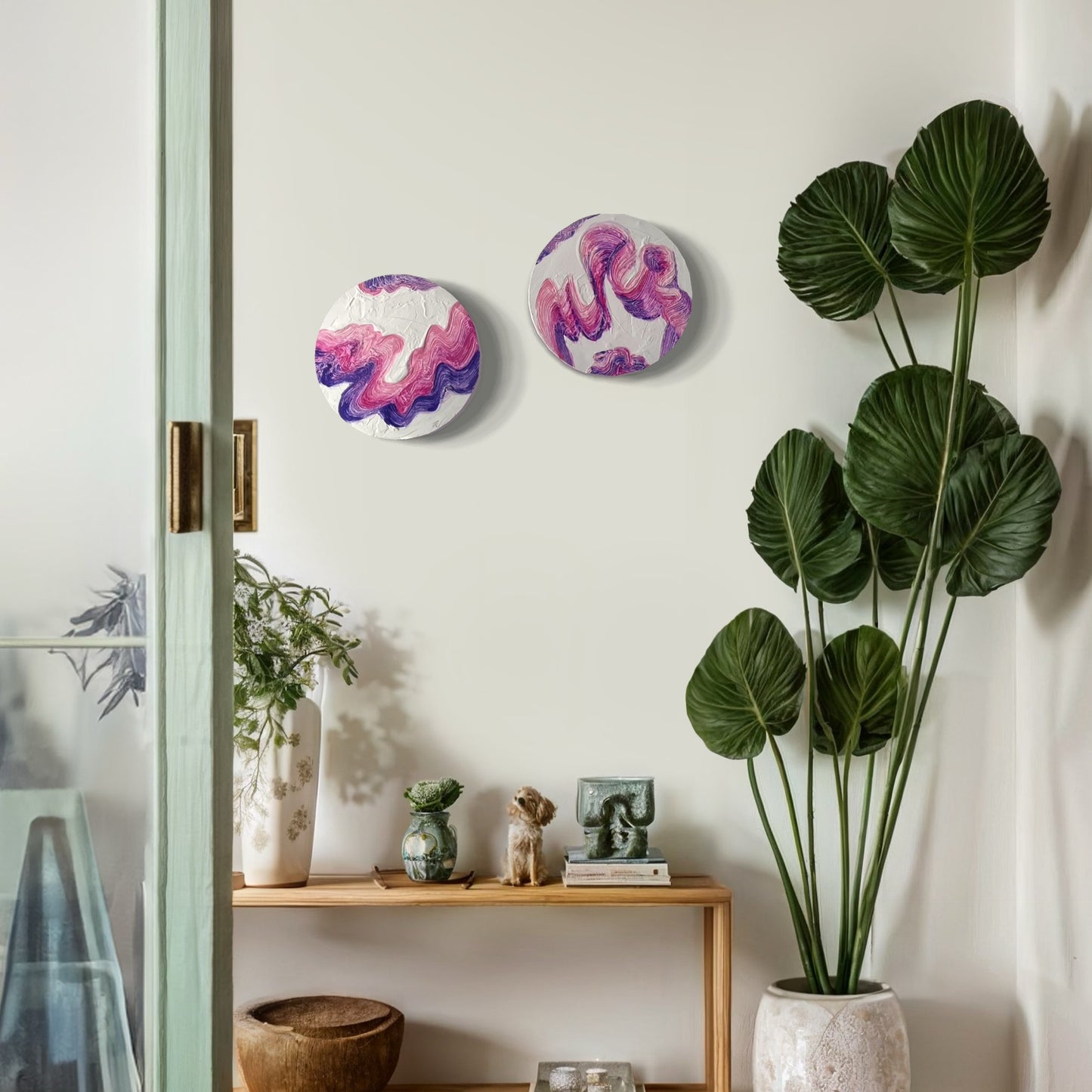 Tabloul- Pink abstract - set de 2 lucrări Ø 30cm