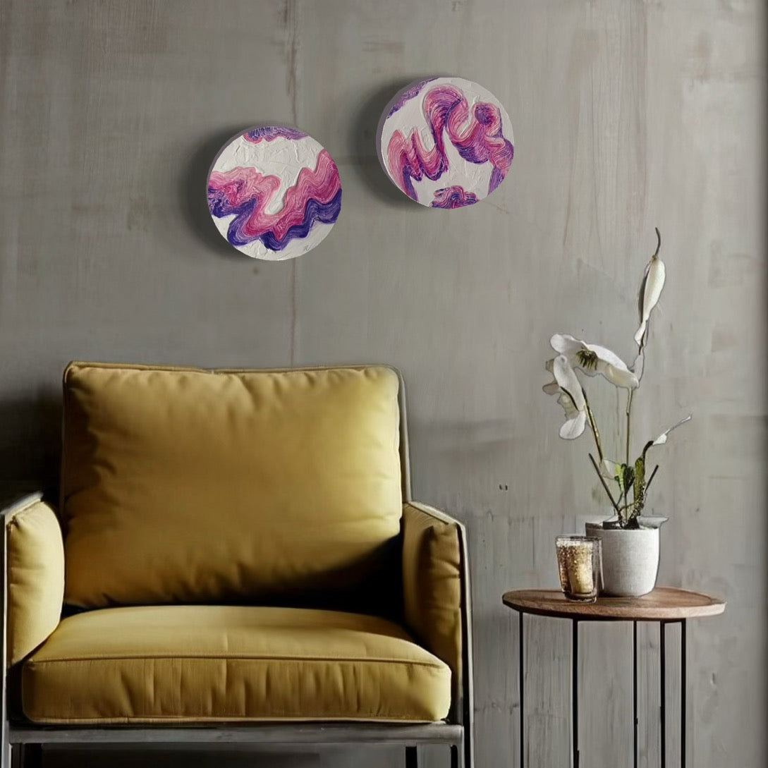 Tabloul- Pink abstract - set de 2 lucrări Ø 30cm