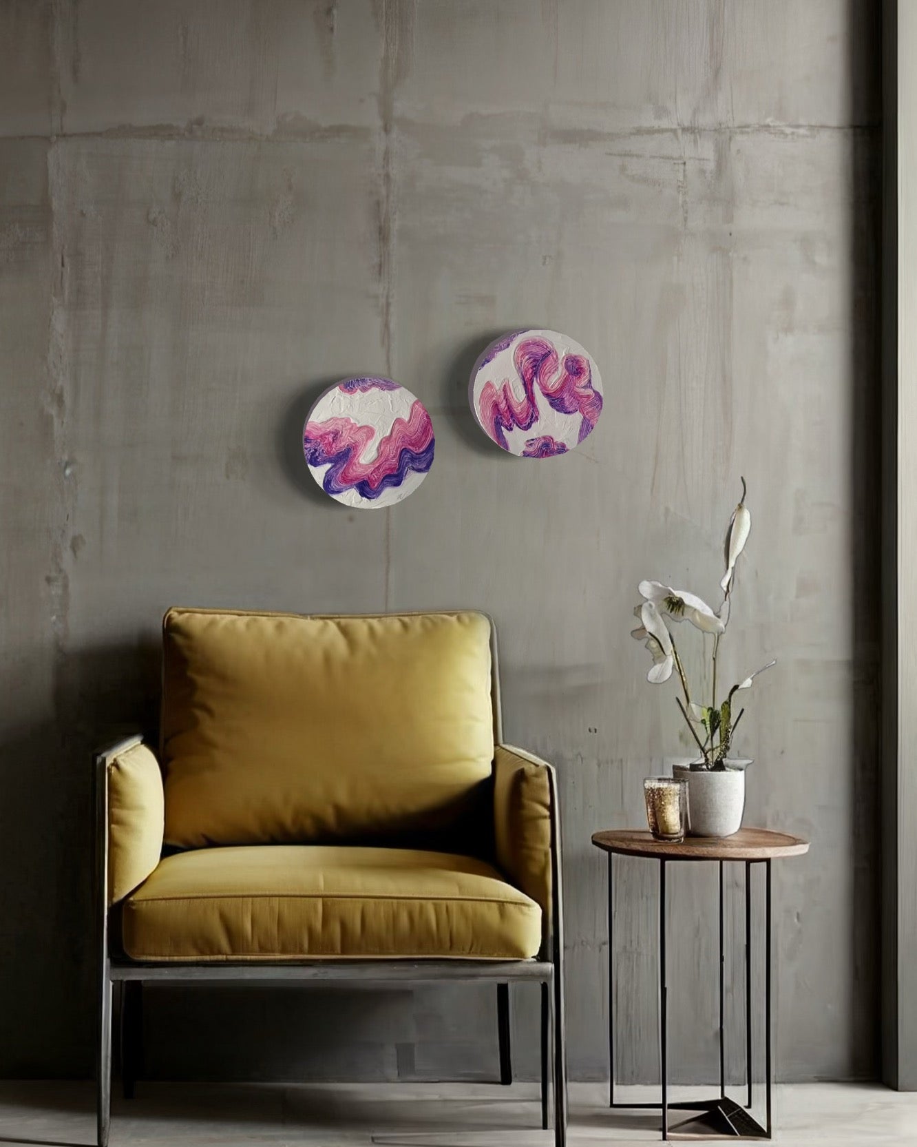 Tabloul- Pink abstract - set de 2 lucrări Ø 30cm