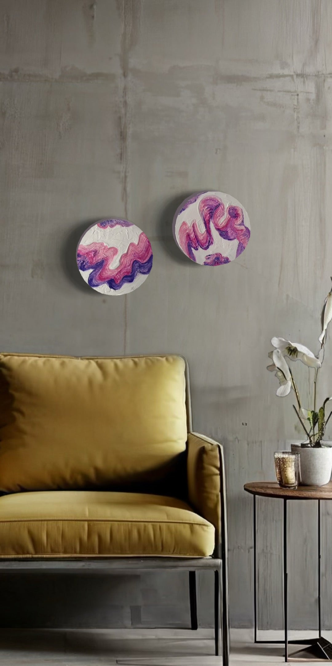 Tabloul- Pink abstract - set de 2 lucrări Ø 30cm